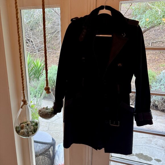 THE KOOPLES Black Leather Trim Belted Trench Coat - Picture 11 of 13